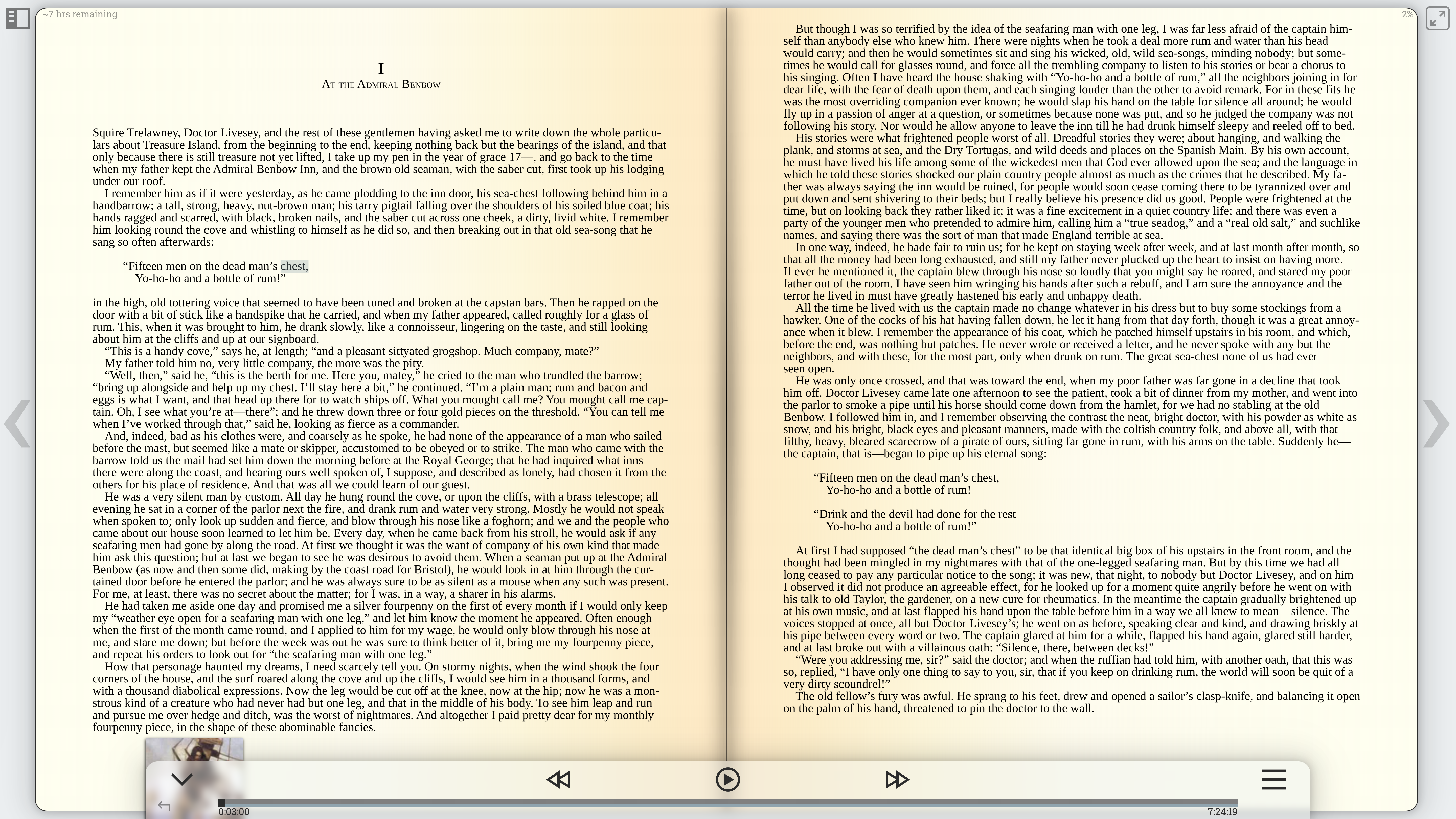 A passage from 'The Martian' showing the currently spoken text of the audiobook being highlighted on the page.