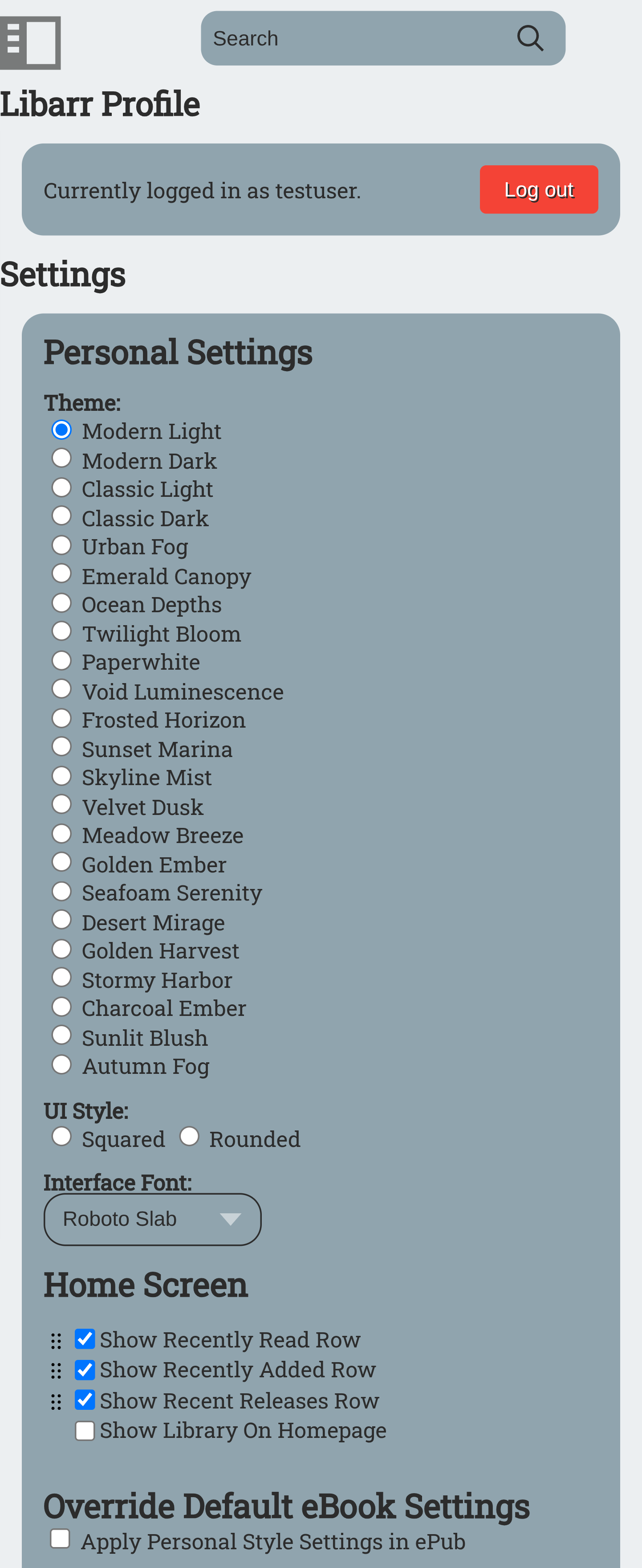 An image of the profile, with various personal settings.